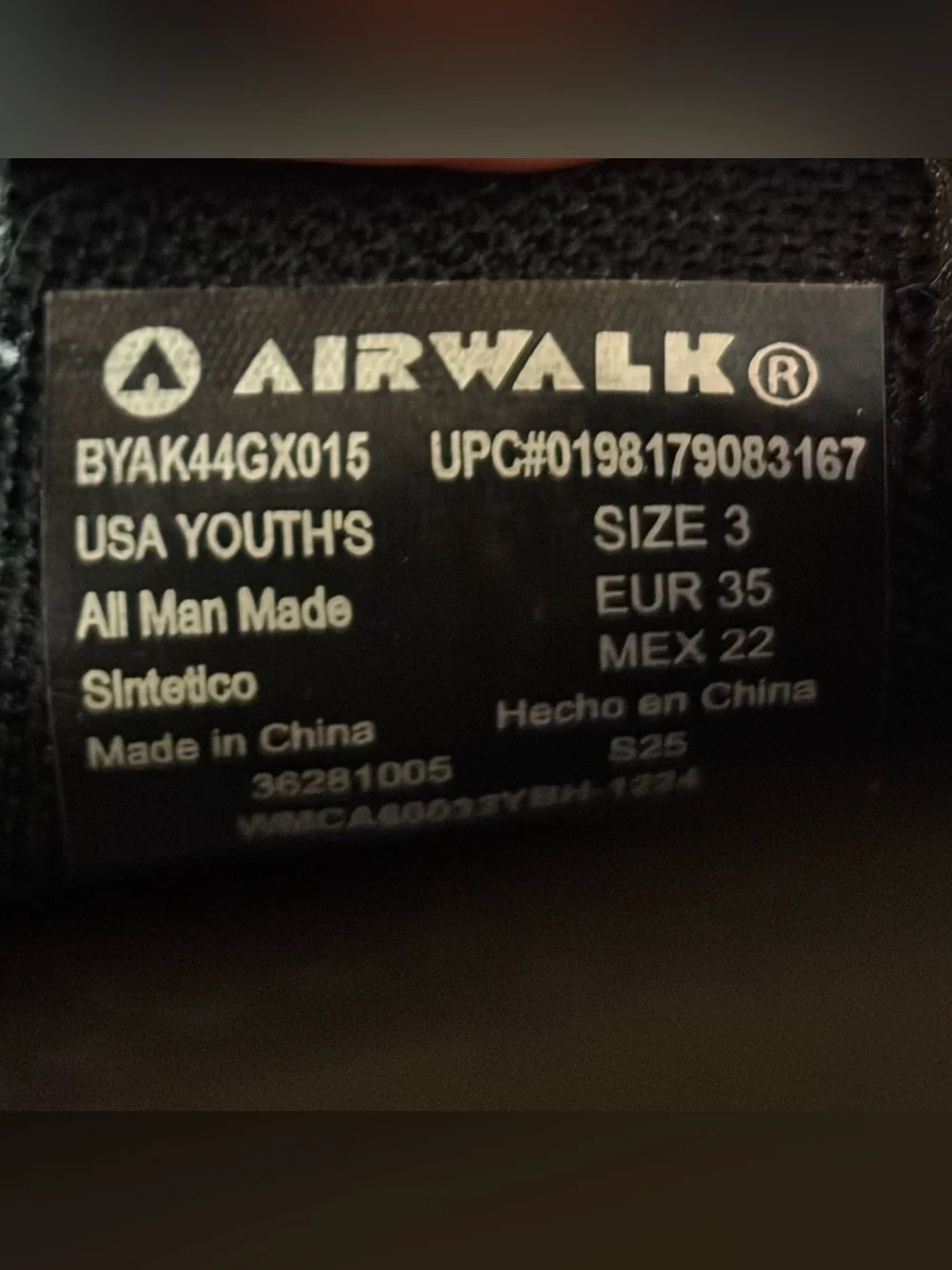 Boys Size 3 Airwalk-Side Kick Black w/ Skeleton Print Canvas Slip Ons